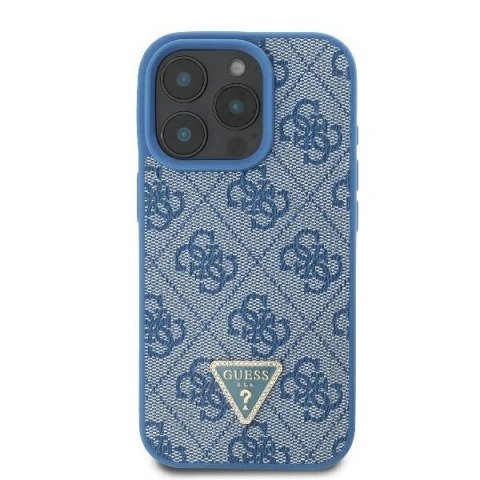 Etui Guess Leather 4G Triangle Strass MagSafe na iPhone 16 Pro Max - niebieskie