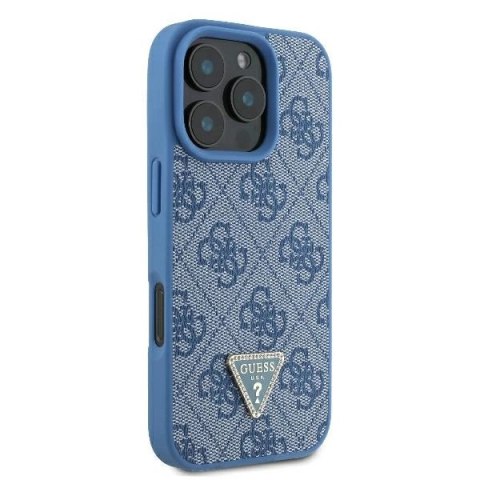 Etui Guess Leather 4G Triangle Strass MagSafe na iPhone 16 Pro Max - niebieskie