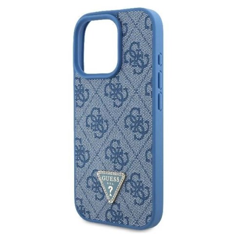 Etui Guess Leather 4G Triangle Strass MagSafe na iPhone 16 Pro Max - niebieskie