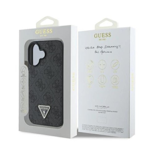Etui Guess Leather 4G Triangle Strass MagSafe na iPhone 16 - czarne