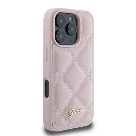 Etui Guess Quilted Metal Logo na iPhone 16 Pro Max - różowe