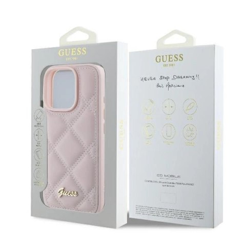Etui Guess Quilted Metal Logo na iPhone 16 Pro Max - różowe