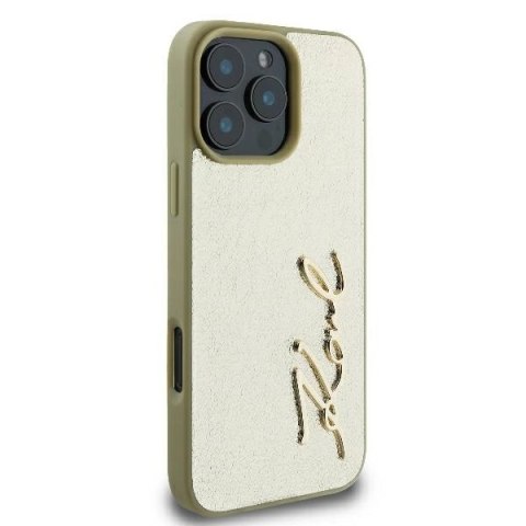 Etui Karl Lagerfeld Metal Signature na iPhone 16 Pro - złote Etui Karl Lagerfeld Metal Signature na iPhone 16 Pro - złote