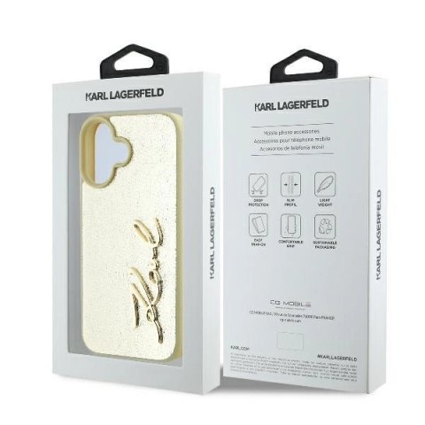 Etui Karl Lagerfeld Metal Signature na iPhone 16 - złote Etui Karl Lagerfeld Metal Signature na iPhone 16 - złote