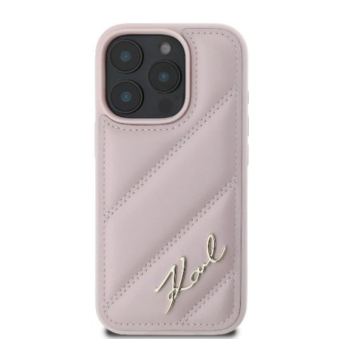 Etui Karl Lagerfeld Quilted Signature na iPhone 16 Pro - różowe Etui Karl Lagerfeld Quilted Signature na iPhone 16 Pro - różowe