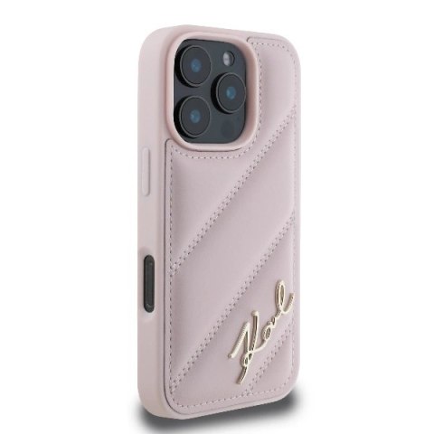 Etui Karl Lagerfeld Quilted Signature na iPhone 16 Pro - różowe Etui Karl Lagerfeld Quilted Signature na iPhone 16 Pro - różowe