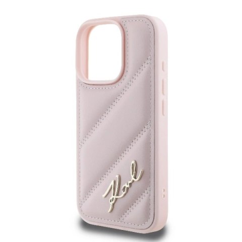 Etui Karl Lagerfeld Quilted Signature na iPhone 16 Pro - różowe Etui Karl Lagerfeld Quilted Signature na iPhone 16 Pro - różowe