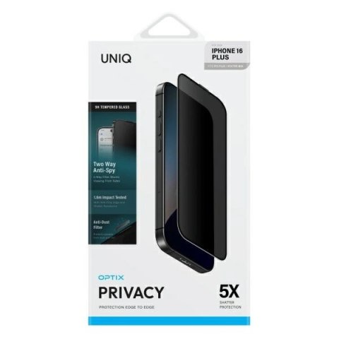 Szkło hartowane UNIQ Optix Privacy z aplikatorem prywatyzujące na iPhone 16 Plus Szkło hartowane UNIQ Optix Privacy z aplikatorem prywatyzujące na iPhone 16 Plus