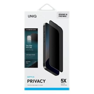 Szkło hartowane UNIQ Optix Privacy z aplikatorem prywatyzujące na iPhone 16 Pro Max