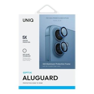 Szkło na aparat UNIQ Optix Aluminium Camera Lens Protector z aplikatorem na iPhone 16 / iPhone 16 Plus - beżowe