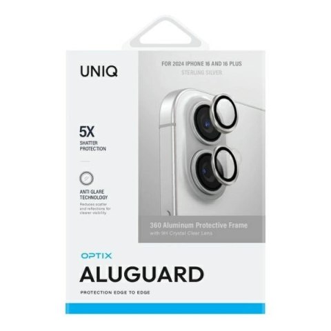 Szkło na aparat UNIQ Optix Aluminium Camera Lens Protector z aplikatorem na iPhone 16 / iPhone 16 Plus - srebrne Szkło na aparat UNIQ Optix Aluminium Camera Lens Protector z aplikatorem na iPhone 16 / iPhone 16 Plus - srebrne