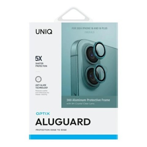 Szkło na aparat UNIQ Optix Aluminium Camera Lens Protector z aplikatorem na iPhone 16 / iPhone 16 Plus - zielone Szkło na aparat UNIQ Optix Aluminium Camera Lens Protector z aplikatorem na iPhone 16 / iPhone 16 Plus - zielone
