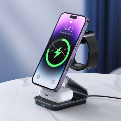 Ładowarka indukcyjna 3w1 Duzzona W15 MagSafe - przezroczysta Ładowarka indukcyjna 3w1 Duzzona W15 MagSafe - przezroczysta