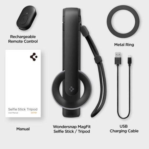 Selfie stick Spigen S571W MagSafe Bluetooth z tripodem - czarny Selfie stick Spigen S571W MagSafe Bluetooth z tripodem - czarny