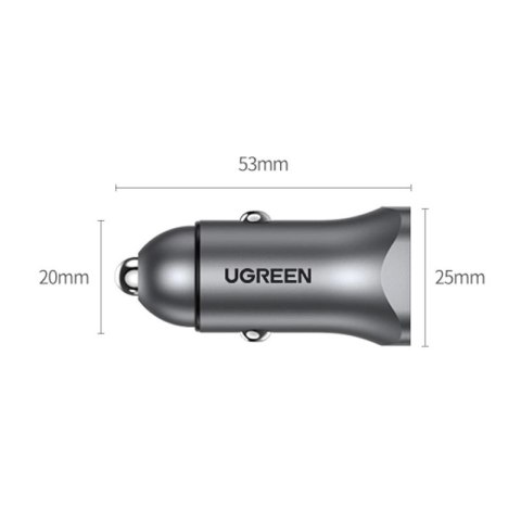 Ugreen ładowarka samochodowa USB Typ C / USB 24W Power Delivery Quick Charge szary (30780) Ugreen ładowarka samochodowa USB Typ C / USB 24W Power Delivery Quick Charge szary (30780)