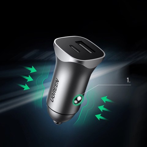 Ugreen ładowarka samochodowa USB Typ C / USB 24W Power Delivery Quick Charge szary (30780) Ugreen ładowarka samochodowa USB Typ C / USB 24W Power Delivery Quick Charge szary (30780)