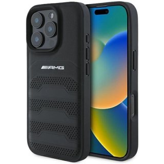 Etui AMG Leather Debossed Lines Black Logo na iPhone 16 Pro Max - czarne