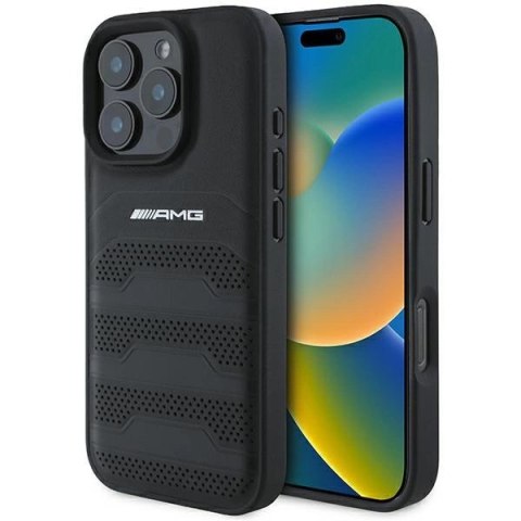 Etui AMG Leather Debossed Lines Black Logo na iPhone 16 Pro Max - czarne Etui AMG Leather Debossed Lines Black Logo na iPhone 16 Pro Max - czarne