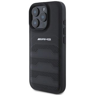 Etui AMG Leather Debossed Lines Black Logo na iPhone 16 Pro Max - czarne