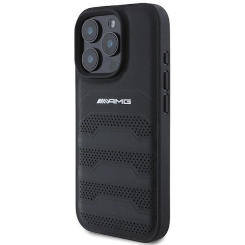 Etui AMG Leather Debossed Lines Black Logo na iPhone 16 Pro Max - czarne Etui AMG Leather Debossed Lines Black Logo na iPhone 16 Pro Max - czarne