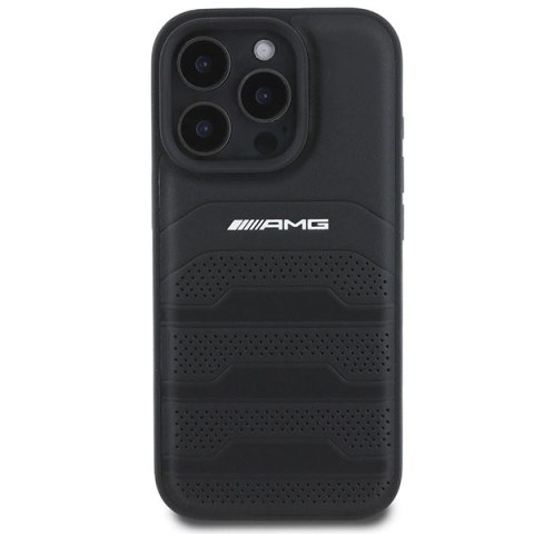 Etui AMG Leather Debossed Lines Black Logo na iPhone 16 Pro Max - czarne Etui AMG Leather Debossed Lines Black Logo na iPhone 16 Pro Max - czarne