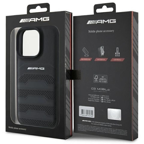 Etui AMG Leather Debossed Lines Black Logo na iPhone 16 Pro Max - czarne Etui AMG Leather Debossed Lines Black Logo na iPhone 16 Pro Max - czarne