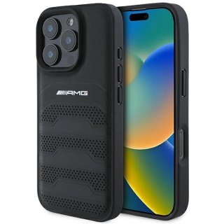 Etui AMG Leather Debossed Lines Black Logo na iPhone 16 Pro - czarne