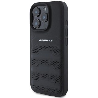 Etui AMG Leather Debossed Lines Black Logo na iPhone 16 Pro - czarne