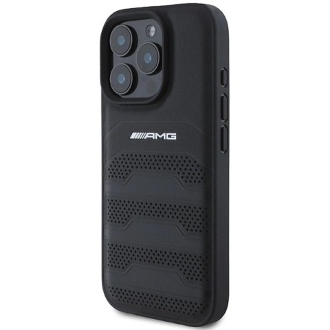 Etui AMG Leather Debossed Lines Black Logo na iPhone 16 Pro - czarne