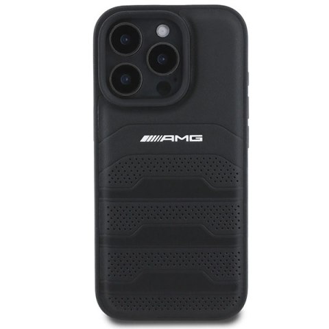 Etui AMG Leather Debossed Lines Black Logo na iPhone 16 Pro - czarne