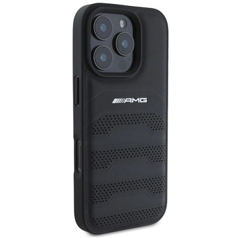 Etui AMG Leather Debossed Lines Black Logo na iPhone 16 Pro - czarne