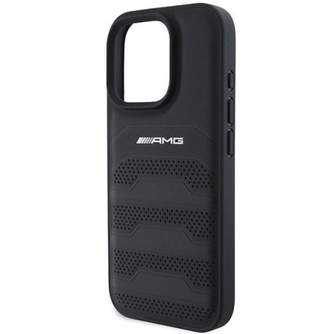 Etui AMG Leather Debossed Lines Black Logo na iPhone 16 Pro - czarne