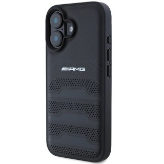 Etui AMG Leather Debossed Lines Black Logo na iPhone 16 - czarne