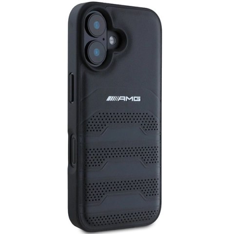 Etui AMG Leather Debossed Lines Black Logo na iPhone 16 - czarne Etui AMG Leather Debossed Lines Black Logo na iPhone 16 - czarne