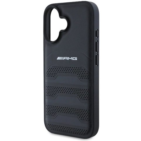 Etui AMG Leather Debossed Lines Black Logo na iPhone 16 - czarne Etui AMG Leather Debossed Lines Black Logo na iPhone 16 - czarne