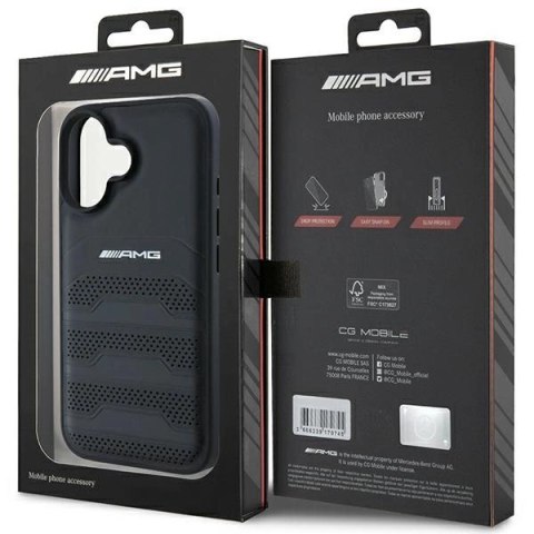 Etui AMG Leather Debossed Lines Black Logo na iPhone 16 - czarne Etui AMG Leather Debossed Lines Black Logo na iPhone 16 - czarne