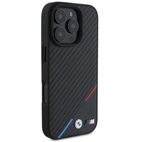 Etui BMW M Carbon Tricolor Line MagSafe na iPhone 16 Pro Max - czarne Etui BMW M Carbon Tricolor Line MagSafe na iPhone 16 Pro Max - czarne