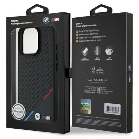 Etui BMW M Carbon Tricolor Line MagSafe na iPhone 16 Pro Max - czarne Etui BMW M Carbon Tricolor Line MagSafe na iPhone 16 Pro Max - czarne