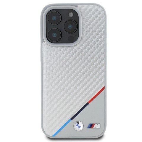 Etui BMW M Carbon Tricolor Line MagSafe na iPhone 16 Pro Max - szare