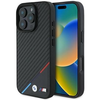 Etui BMW M Carbon Tricolor Line MagSafe na iPhone 16 Pro - czarne