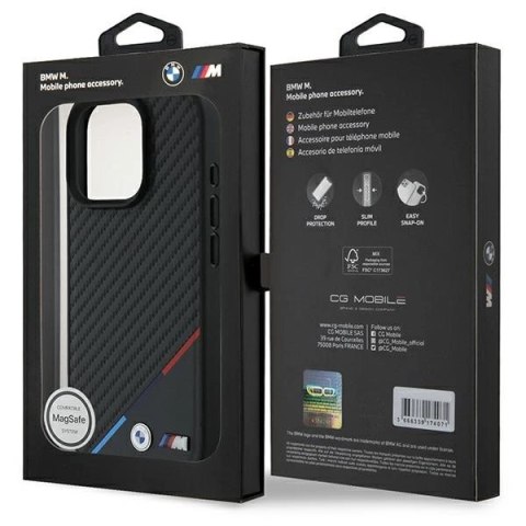 Etui BMW M Carbon Tricolor Line MagSafe na iPhone 16 Pro - czarne Etui BMW M Carbon Tricolor Line MagSafe na iPhone 16 Pro - czarne