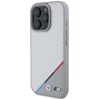 Etui BMW M Carbon Tricolor Line MagSafe na iPhone 16 Pro - szare