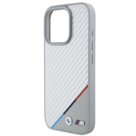 Etui BMW M Carbon Tricolor Line MagSafe na iPhone 16 Pro - szare