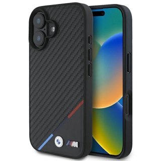 Etui BMW M Carbon Tricolor Line MagSafe na iPhone 16 - czarne