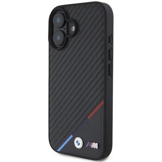 Etui BMW M Carbon Tricolor Line MagSafe na iPhone 16 - czarne
