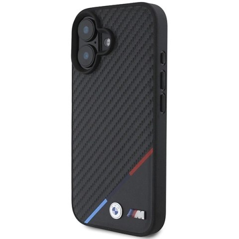 Etui BMW M Carbon Tricolor Line MagSafe na iPhone 16 - czarne