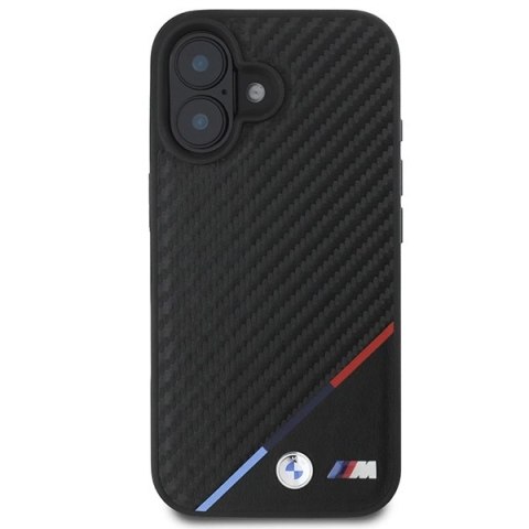 Etui BMW M Carbon Tricolor Line MagSafe na iPhone 16 - czarne