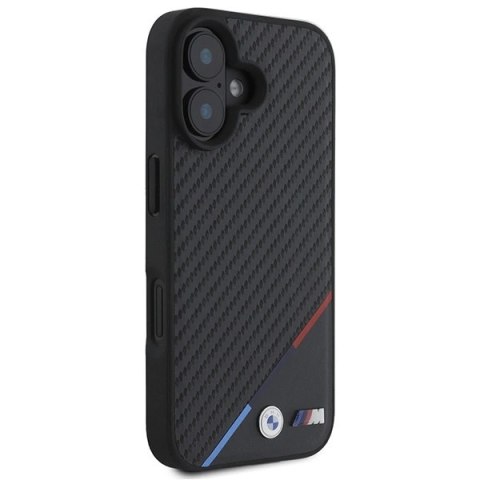 Etui BMW M Carbon Tricolor Line MagSafe na iPhone 16 - czarne