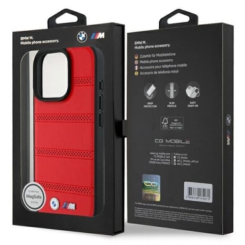 Etui BMW M Perforated And Stitched Line MagSafe na iPhone 16 Pro - czerwone Etui BMW M Perforated And Stitched Line MagSafe na iPhone 16 Pro - czerwone