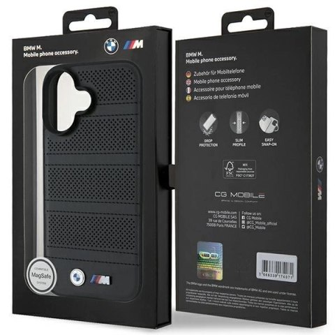 Etui BMW M Perforated And Stitched Line MagSafe na iPhone 16 - czarne Etui BMW M Perforated And Stitched Line MagSafe na iPhone 16 - czarne